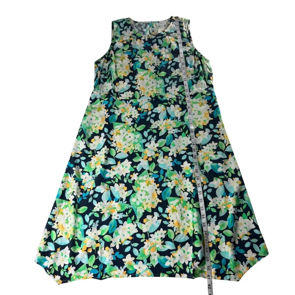 J. Jill Womens Medium Floral Sleeveless Shift Dress‎ Navy Blue Green LTSURFGRSF